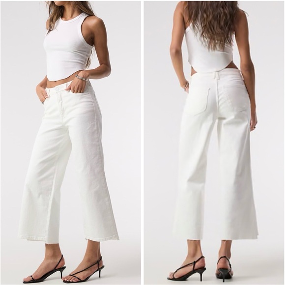 Good American Denim - Good American good waist cropped palazzo jeans in white size 14